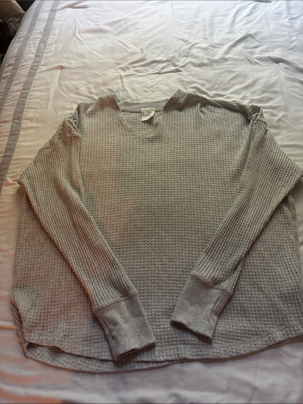 Women's Waffle-Knit Long Sleeve Sweatshirt - Light Gray